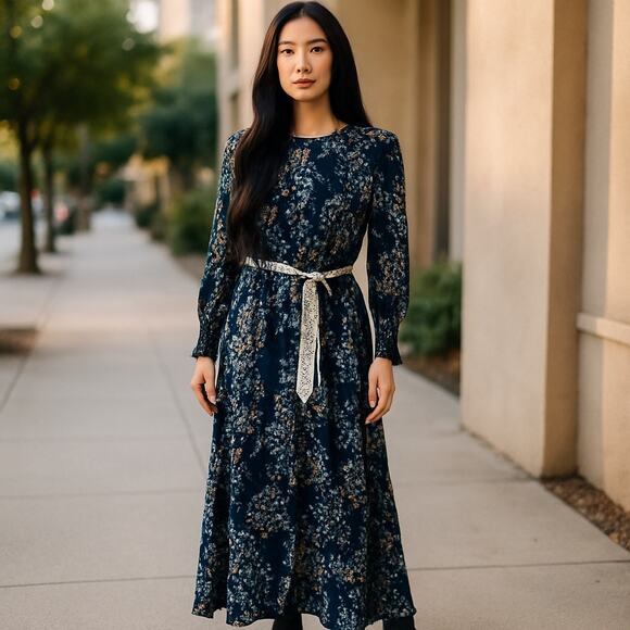 Misa Floral Wrap Chiffon V Neck Dress Long Sleeve Midi Dress Size XS NWOT - Picture 4 of 12